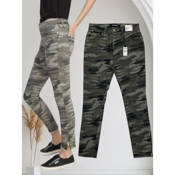Express, Women's Stretch Ankle Zip Leggings Mid-Rise Size 8 Camou Pants - Picture 1 of 14